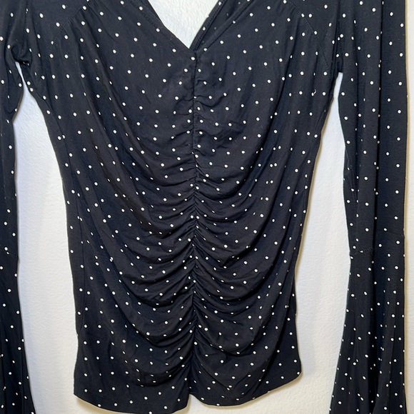 We The Free What a Babe Navy and White polka dot Bell Sleeve Blouse - Picture 7 of 9